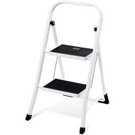 [아마존베스트]Delxo 2 Step Ladder Folding Step Stool Ladder with Handgrip Anti-Slip Sturdy and Wide Pedal Multi-Use for Household and Office Portable Step Stool Steel 330lbs White