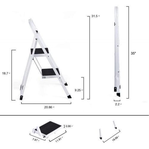  [아마존베스트]Delxo 2 Step Ladder Folding Step Stool Ladder with Handgrip Anti-Slip Sturdy and Wide Pedal Multi-Use for Household and Office Portable Step Stool Steel 330lbs White