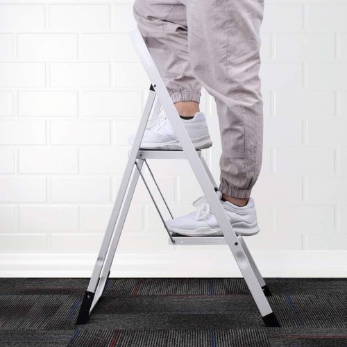  [아마존베스트]Delxo 2 Step Ladder Folding Step Stool Ladder with Handgrip Anti-Slip Sturdy and Wide Pedal Multi-Use for Household and Office Portable Step Stool Steel 330lbs White