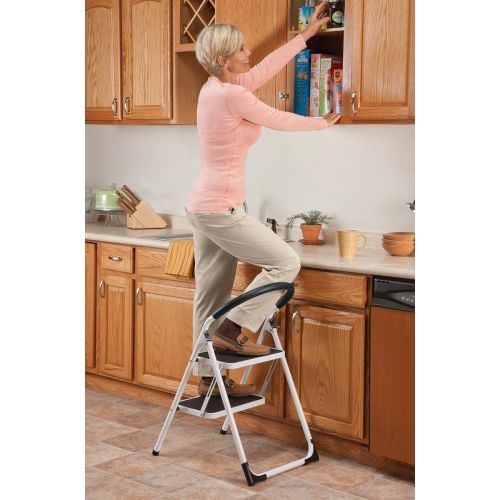  Delxo 2 Step Stool Folding Step Stool Steel Stepladders with Handgrip Anti-slip Sturdy and Wide Pedal Steel Ladder 330lbs White and Black Combo 2-Feet (WK2061A-2) (2 Step Stool)