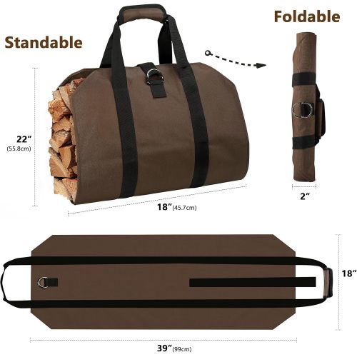  Delxo Firewood Carrier Log Tote Bag Indoor 39x18 Firewood Totes Holders Fire Wood Carriers Carrying for Outdoor Waxed Durable Wood Tote Fireplace Stove Accessories