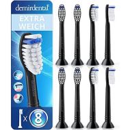8 Demirdental attachments extra soft suitable for Philips Sonicare replacement brushes ProResults, extra soft bristles, black HX6058eb