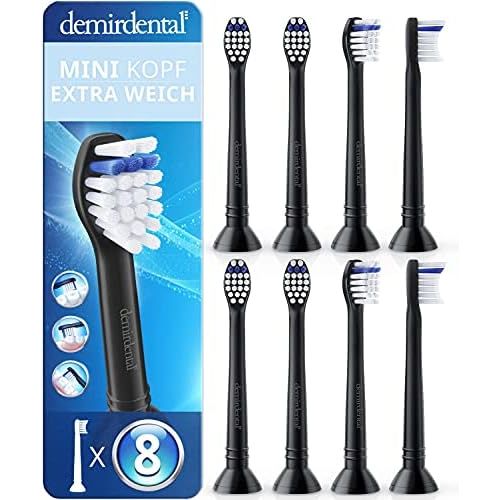  8 Demirdental attachments suitable for Philips Sonicare replacement brushes, mini extra soft black, small brush heads, especially soft, HX6088eb