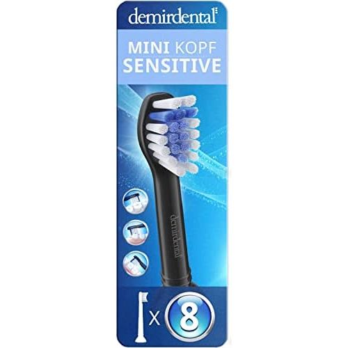  8 Demirdental Sensitive Mini Attachments Suitable for Philips Sonicare Replacement Brushes ProResults, Soft Bristles, Short Head, Black, HX6088b