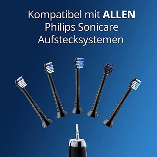  8 Demirdental Sensitive Mini Attachments Suitable for Philips Sonicare Replacement Brushes ProResults, Soft Bristles, Short Head, Black, HX6088b