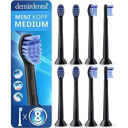  Demirdental Black Mini Attachments for Philips Sonicare Toothbrush Attachment ProResults, HX6028b Replacement Brushes Designed in Berlin, Medium Hardness