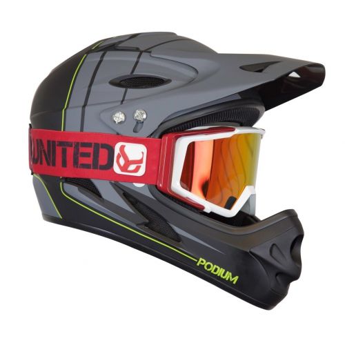  Demon Podium Full Face Mountain Bike Helmet Black with Red Supra Goggle