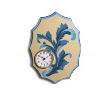 DemyArts Elegant and Unusual Blue Rococo Scrolls WALL CLOCK, Hand Painted on Wood Decorative Kitchen Clock, One of a Kind New Home Housewarming Gift