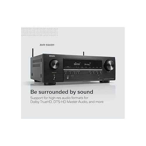  Denon AVR-S660H 5.2 Ch AVR - 75 W/Ch (2021 Model), Advanced 8K Upscaling, 3D Audio - Dolby TrueHD, DTS:HD Master & More, Wireless, Built-in HEOS, Alexa, Receiver