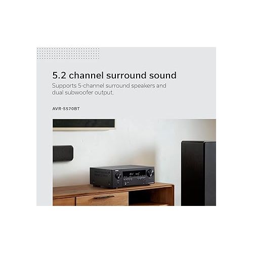  Denon AVR-S570BT 5.2 Channel AV Receiver - 8K Ultra HD Audio & Video, Enhanced Gaming Experience, Wireless Streaming via Built-in Bluetooth, (4) 8K HDMI Inputs, Supports eARC, HD Setup Assistant