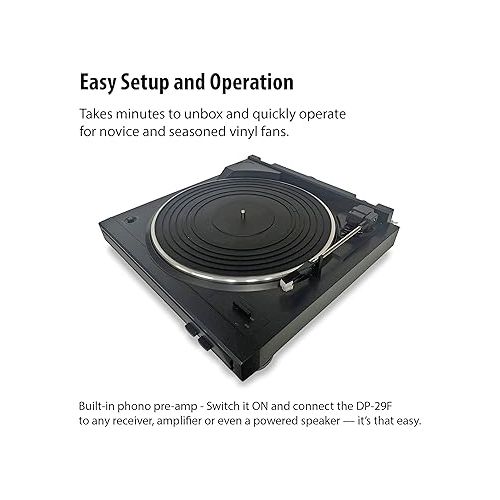  Denon DP-29F Fully Automatic Record Player, Analog Turntable with Built-in RIAA Phono Equalizer, Unique Automated Tonearm Design, Manual Lifter Mechanism, Rigid Diecast Aluminum for Stability