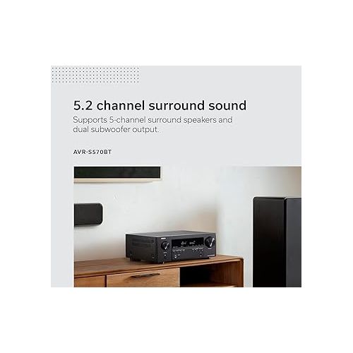  Denon AVR-S570BT (2022 Model) 5.2 Channel AV Receiver - 8K Ultra HD Audio & Video, Enhanced Gaming Experience, Wireless Streaming via Built-in Bluetooth, (4) 8K HDMI Inputs, Supports eARC (Renewed)