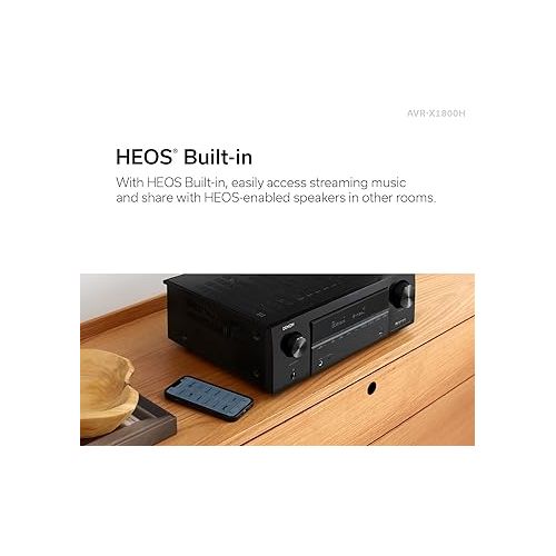  Denon AVR-X1800H 7.2 Channel AV Receiver - 80W/Channel, Wireless Streaming via Built-in HEOS, WiFi, & Bluetooth, Supports Dolby Vision, HDR10+, Dynamic HDR, and Home Automation Systems