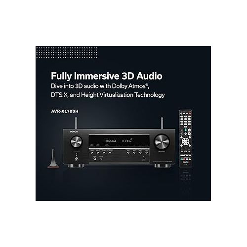  Denon AVR-X1700H 7.2ch 8K Home Theater Receiver with 3D Audio, Voice Control, and HEOS Built-in (Renewed)