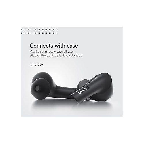  Denon AH-C630W True Wireless Earphones, in-Ear Bluetooth Earbuds with Mic, 18 Hours of Battery Life, IPX4 Rated Water Resistance, Includes (3) Silicone Ear Tips & Charging Cable, Black