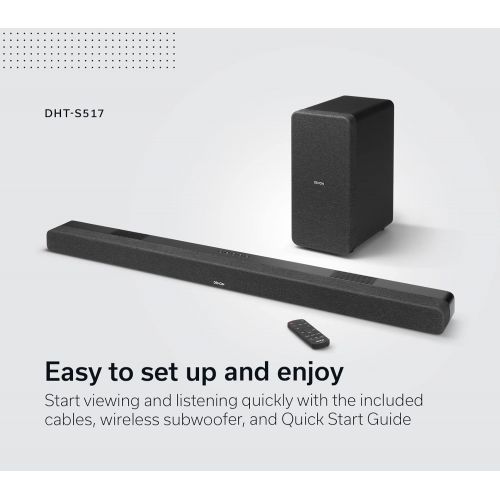  Denon DHT-S517 Sound Bar for TV with Wireless Subwoofer, 3D Surround Sound, Dolby Atmos, HDMI eARC Compatibility, Wireless Music Streaming via Bluetooth, Quick Setup, Wall-Mountabl