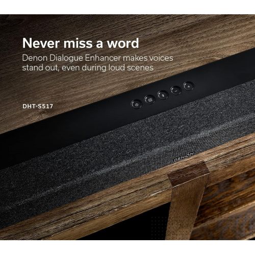  Denon DHT-S517 Sound Bar for TV with Wireless Subwoofer, 3D Surround Sound, Dolby Atmos, HDMI eARC Compatibility, Wireless Music Streaming via Bluetooth, Quick Setup, Wall-Mountabl