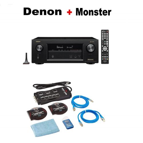  Denon AVR-X2400H 7.2 Channel Full 4K Ultra HD AV Receiver with Wi-Fi, Dolby Atmos, DTS:X, and HEOS + Monster Home Theater Accessory Bundle