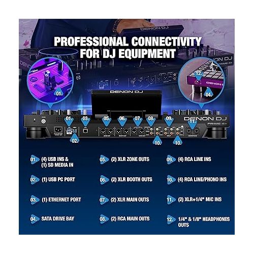  Denon DJ PRIME 4+ Standalone DJ Controller & Mixer with 4 Decks, Wi-Fi Music Streaming, Drop Sampler, 10.1