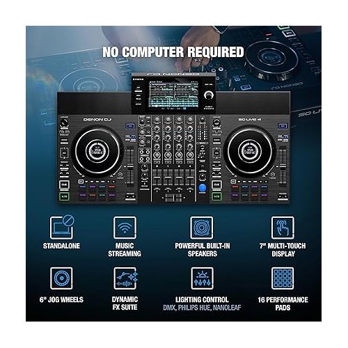  Denon DJ SC LIVE 4 - Standalone DJ Controller, 4-Channel Mixer, Amazon Music Unlimited Streaming, Wi-Fi, Speakers, Serato DJ & Virtual DJ Compatible