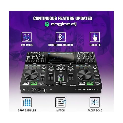  Denon DJ PRIME GO - Portable DJ Controller and Mixer with 2 Decks, WIFI Streaming, 7-Inch HD Touchscreen, DJ Set with Lights Control and Rechargeable Battery