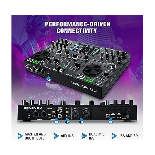  Denon DJ PRIME GO ? Portable DJ Controller and Mixer with 2 Decks, WIFI Streaming, 7-Inch HD Touchscreen, DJ Set with Lights Control and Rechargeable Battery