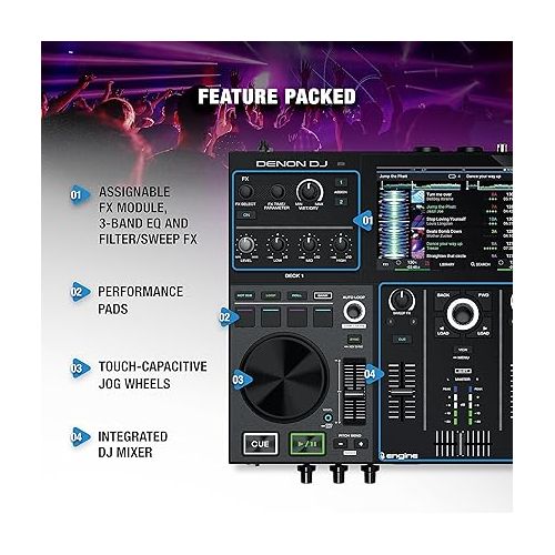 Denon DJ PRIME GO - Portable DJ Controller and Mixer with 2 Decks, WIFI Streaming, 7-Inch HD Touchscreen, DJ Set with Lights Control and Rechargeable Battery