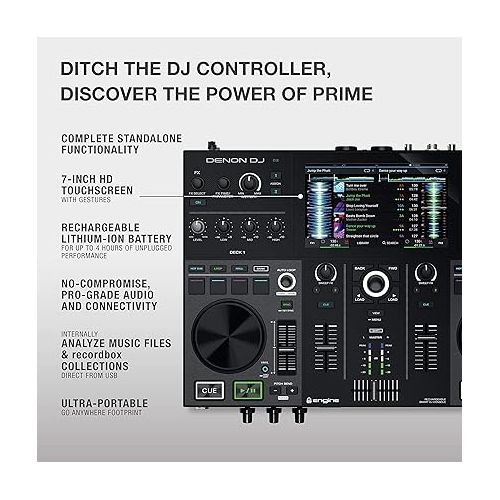  DJ Set & DMX Bundle - DJ Console with 2 Decks, WIFI Streaming, 7-Inch HD Touchscreen and Rechargeable Battery - Denon DJ Prime GO & SoundSwitch DMX Interface