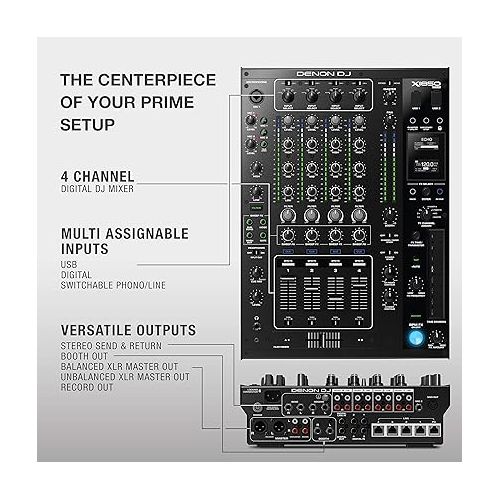  Denon DJ X1850 PRIME - Professional 4 Channel Digital DJ Mixer With USB, Digital and Switchable Phono/Line Inputs Plus Built-In DJ FX