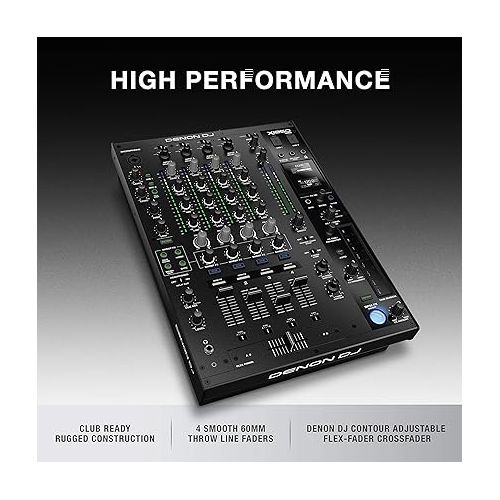  Denon DJ X1850 PRIME - Professional 4 Channel Digital DJ Mixer With USB, Digital and Switchable Phono/Line Inputs Plus Built-In DJ FX