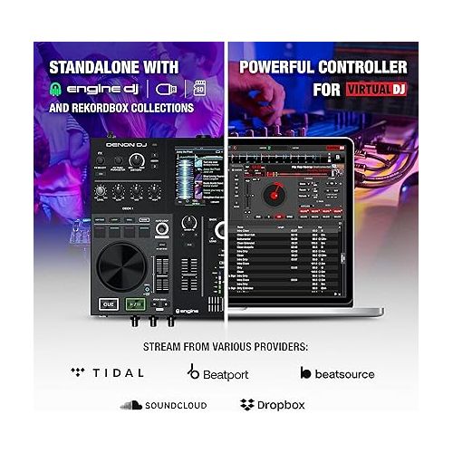  Denon DJ PRIME GO - Portable DJ Controller and Mixer with 2 Decks, WIFI Streaming & Pioneer DJ DDJ-FLX4 2-deck Rekordbox and Serato DJ Controller - Graphite
