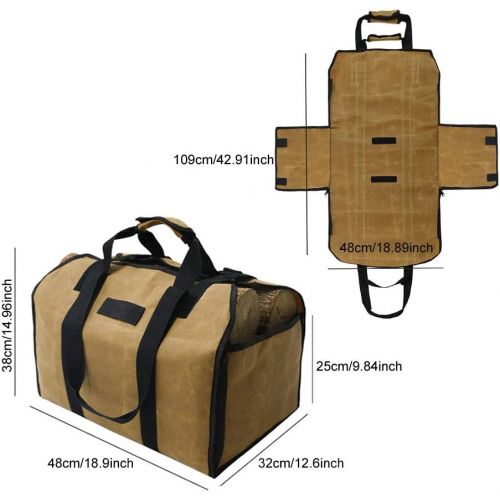  Denpetec Firewood Log Carrier Tote Bag,Waxed Canvas Wood Carriers with Durable Double Handles for Fireplace,Durable Heavy-Duty Firewood Carrier(Khaki)