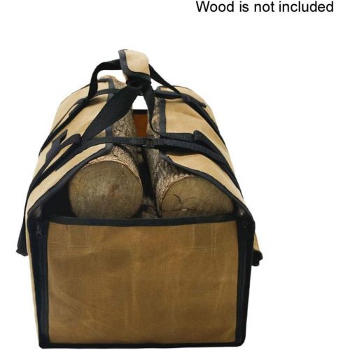  Denpetec Firewood Log Carrier Tote Bag,Waxed Canvas Wood Carriers with Durable Double Handles for Fireplace,Durable Heavy-Duty Firewood Carrier(Khaki)