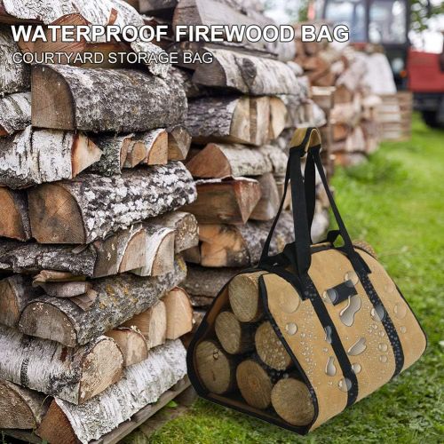  Denpetec Firewood Log Carrier Tote Bag,Waxed Canvas Wood Carriers with Durable Double Handles for Fireplace,Durable Heavy-Duty Firewood Carrier(Khaki)