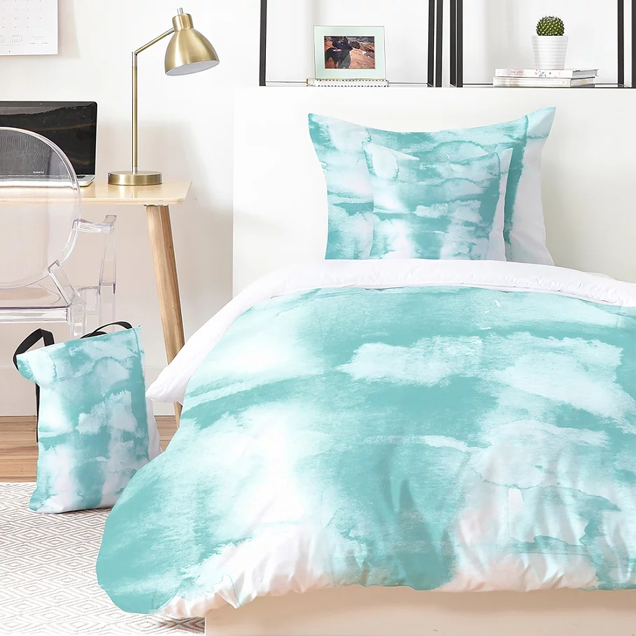 Deny Designs Mareike Boehmer Watercolors Duvet Cover Set in TealWhite