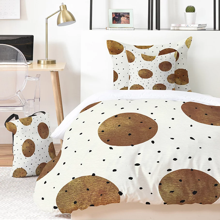  Deny Designs Georgiana Paraschiv Mixed Dots Duvet Cover Set in Gold