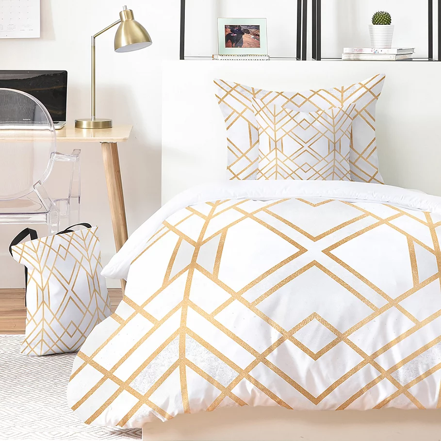  Deny Designs Elisabeth Fredriksson Golden Geo Duvet Cover Set in Gold