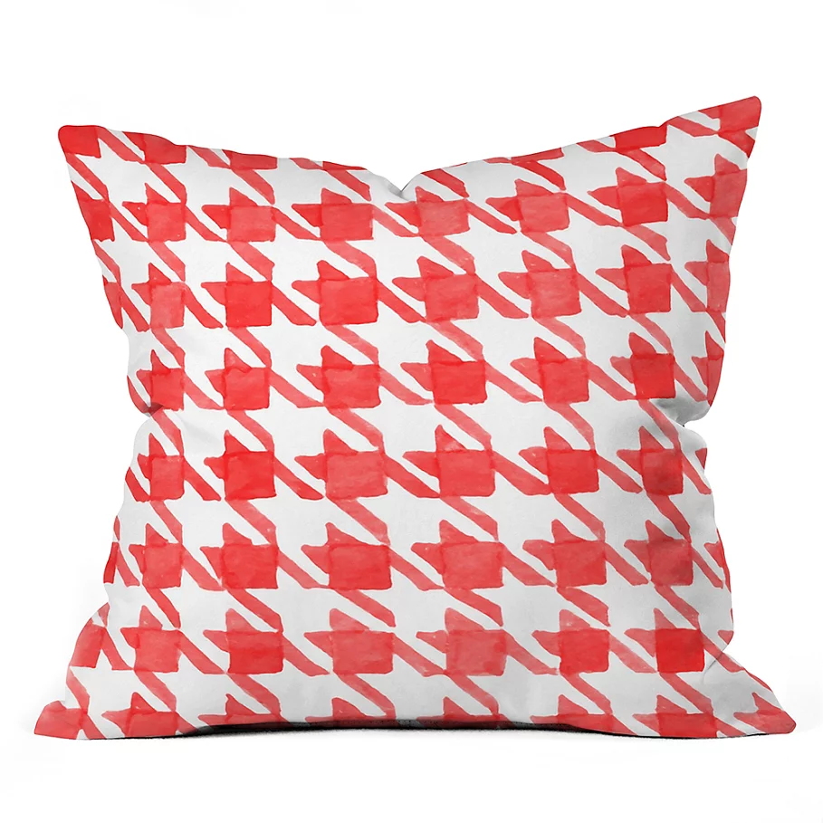  Deny Designs Social Proper Candy Houndstooth 26-Inch Square Throw Pillow in Red