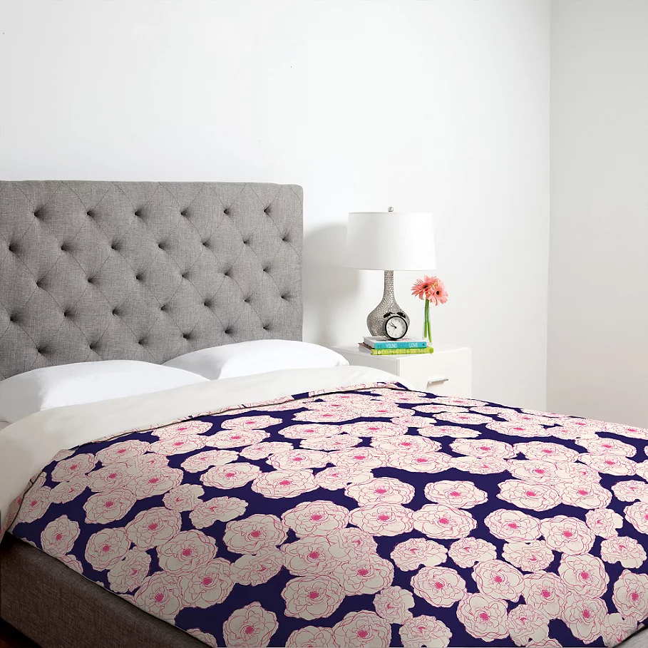 Deny Designs Joy Laforme Floral Sophistication Duvet Cover in Navy