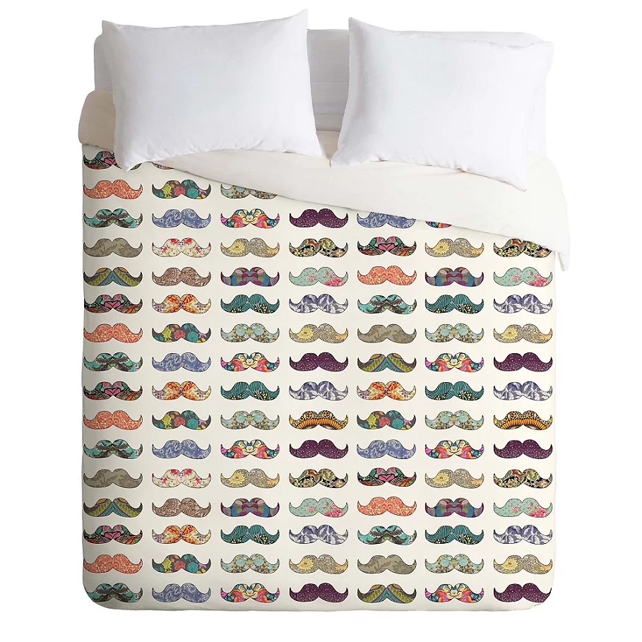  Deny Designs Bianca Green Mustache Mania Duvet Cover in White