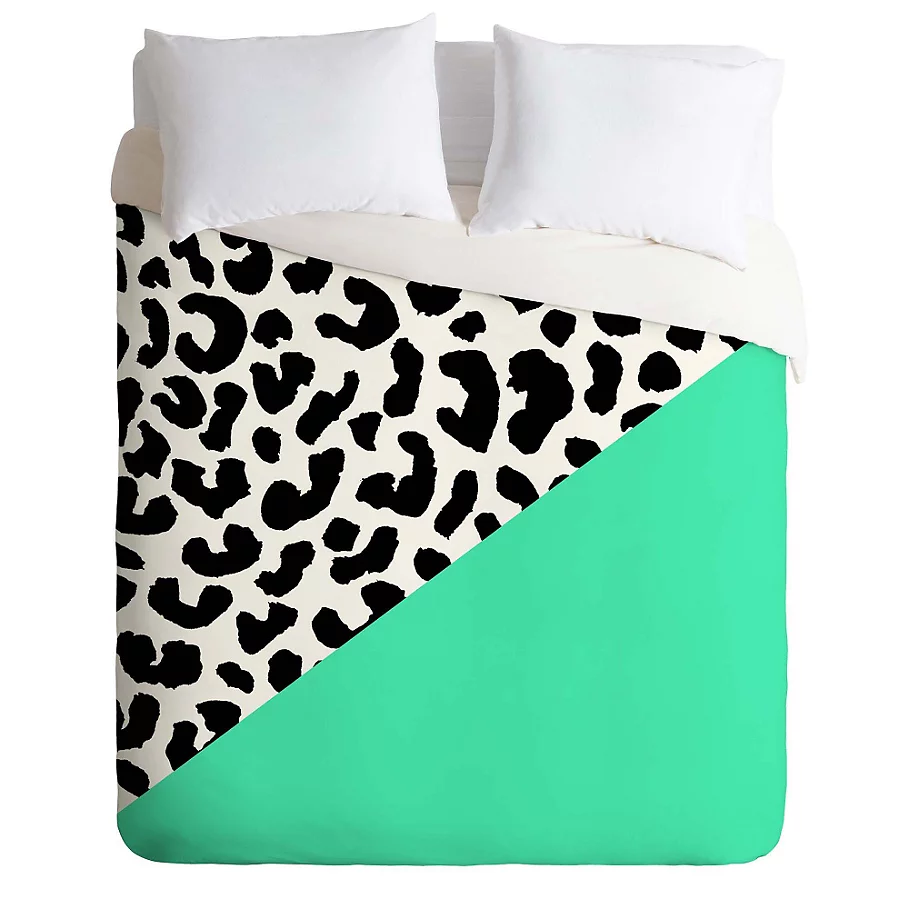  Deny Designs Rebecca Allen Leopard And Mint Duvet Cover in Green