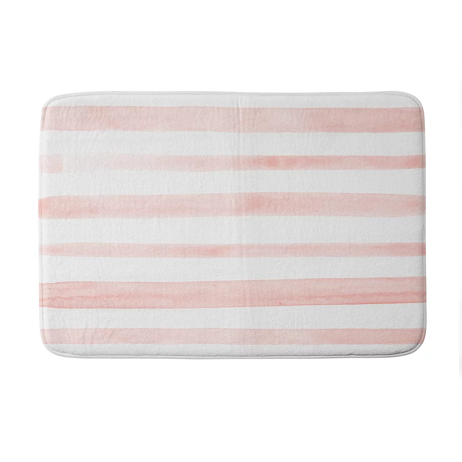 Deny Designs Kelly Haines Watercolor Stripes Memory Foam Bath Mat in Pink