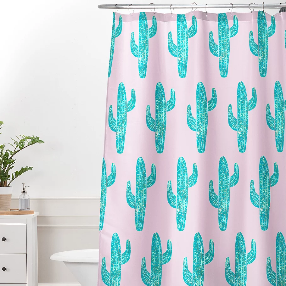  Deny Designs Bianca Green Linocut Cacti Candy Shower Curtain in Pink