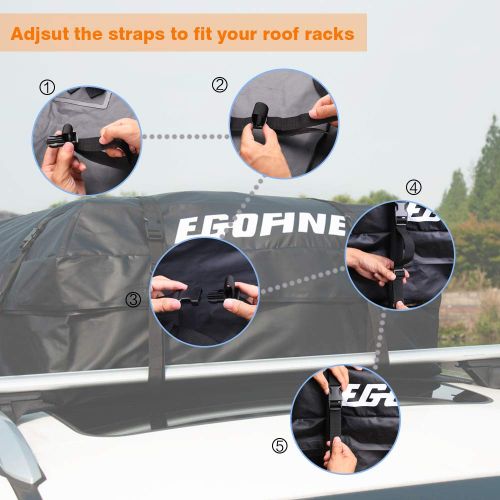  Depps Egofine Rooftop Cargo Bag, Waterproof Car Rooftop Cargo Carrier Bag Car Roof Luggage Carrier Bag 15 Cubic Feet for Cars, Vans and SUVs with Roof Rail or Roof Rack