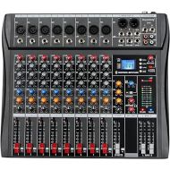 Depusheng DX8 Professional Mixer Sound Board Console 8 Channel Desk System Interface Digital USB MP3 Input 48V Phantom Power Stereo DJ Studio FX Steel Chassis,Black Bluetooth USB Audio Mixer for PC