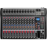 Depensheng DX12 DJ Sound Controller Interface w/USB Drive for Computer Recording 12-Channel Studio Audio Mixer - XLR Microphone Jack, 48V Power, RCA Input/Output for Professional and Beginners