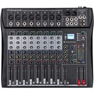 Depusheng DT8 Professional Mixer Sound Board Console 8 Channel Desk System Interface Digital USB Computer MP3 Input 48V Phantom Power Stereo DJ Studio FX Steel Chassis,Black