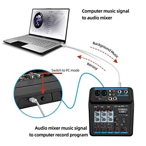  [아마존베스트]Depusheng U4 Sound Mixing Console Bluetooth USB Record Computer Playback 48V Phantom Power Delay Repeat Effect 4 Channels USB Audio Mixer for Computer Recording, Bands