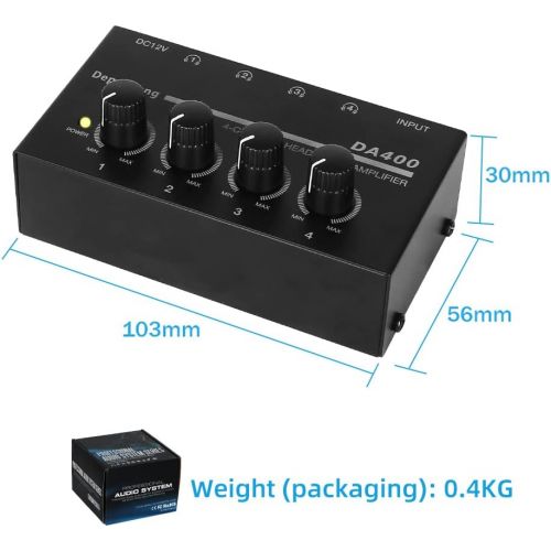  [아마존베스트]Depusheng DA400 Ultra-Compact 4 Channels Mini Audio Stereo Headphone Amplifier with Power Adapter Black
