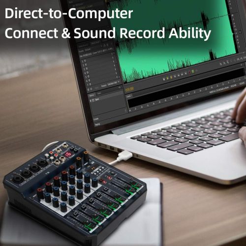  [아마존베스트]Depusheng T6 Portable 6-Channel Sound Card Mixing Console Audio Mixer Built-in 16 DSP 48V Phantom Power Supports BT Connection MP3 for Computer Recording, Bands